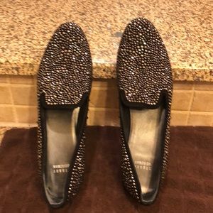 Stuart Weitzman Black Loafers with Silver Studs.